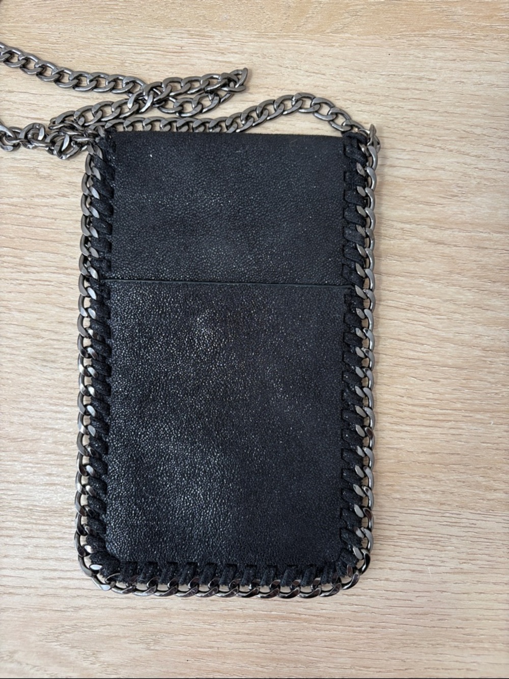 Black Chain Trim Phone Crossbody Bag | Edgy Faux Leather Mini Pouch | Festival - Picture 3 of 7